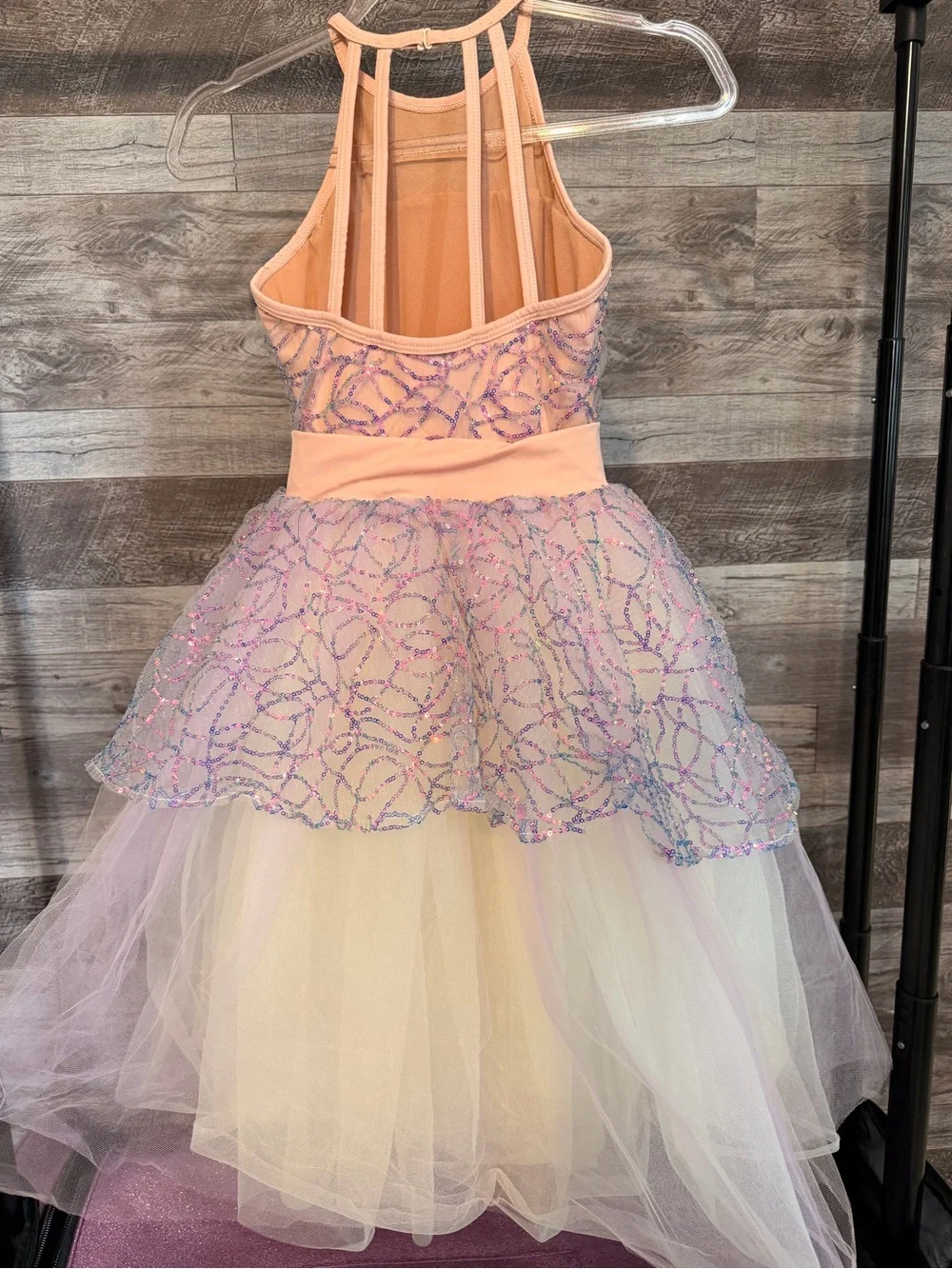 Revolution Peach and Lavender Sparkle Tulle Halter Dance Dress